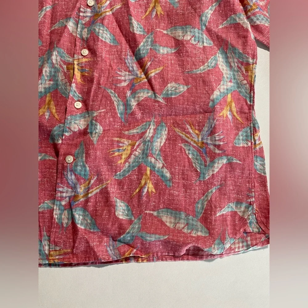 NEW- Size L Mens Cremieux Long Sleeve Button Down Shirt Linen Pink Floral